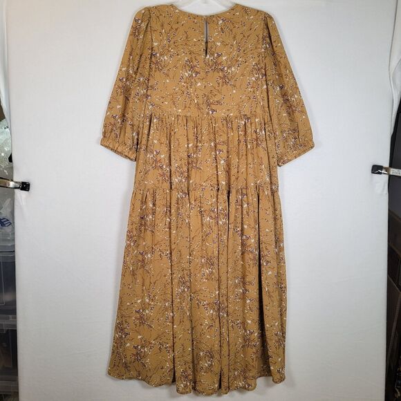 Code Mode Womens Tiered Floral Midi Dress Size Medium Brown Prairie Trad Wife - Picture 10 of 10